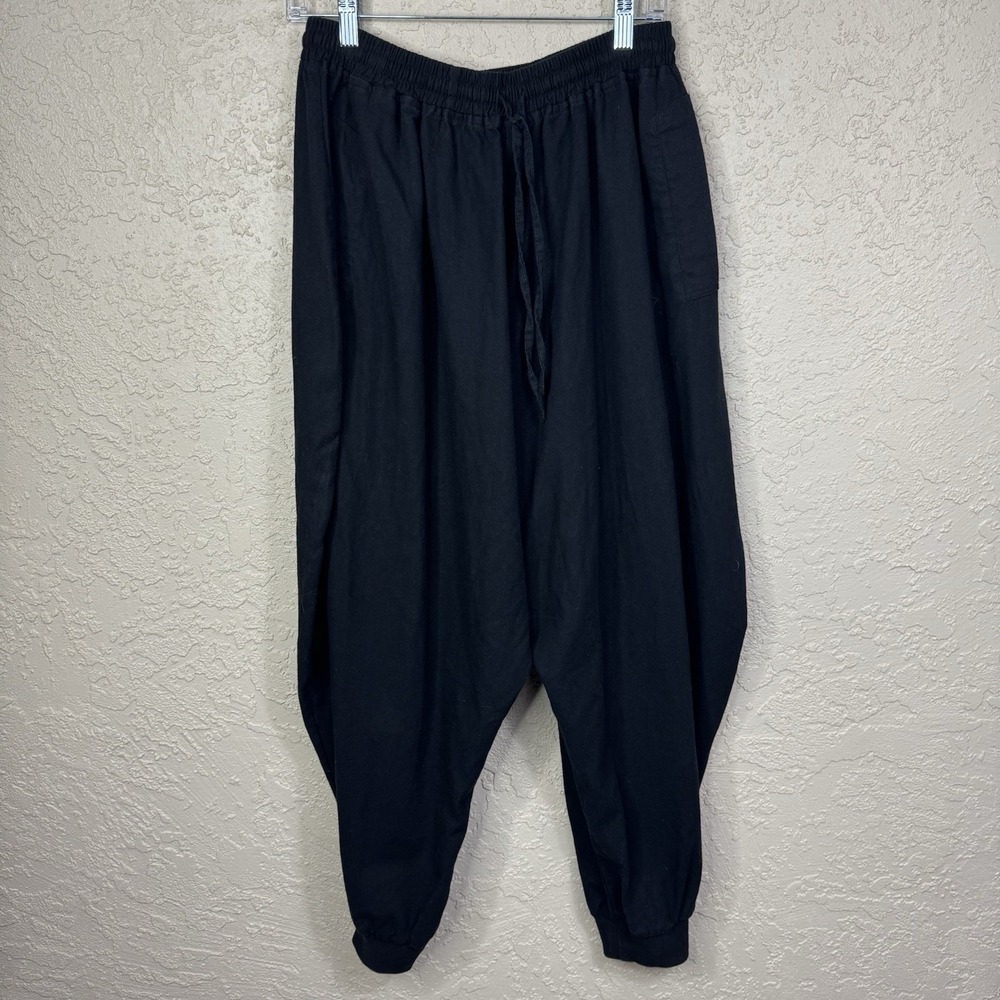 Women's Cotton Balloon Pants Black Size M/L Barrel Aladdin Joggers Pockets